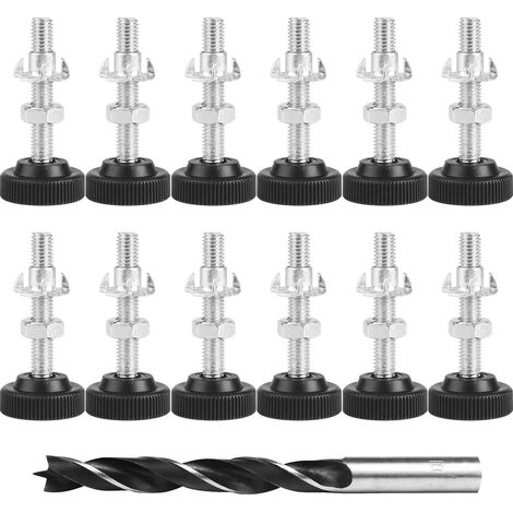 12 Pièces Pieds de Meuble Ajustables avec Perceuse Métallique, Vis M8 x 50mm Pieds Ajustables en Hauteur pour Meubles, Pieds de Meuble Filetés pour Bureau/Chaise/Cabinet/Commode/Établi (1/5)