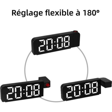 Horloge décorative, affichage numérique à LED, fonction de projection, 3 niveaux de luminosité, couleur noire (1/3)