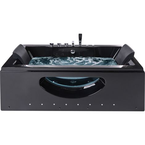Bañera de hidromasaje ABS chorros de agua luces LED reposacabezas 180 x 90 cm negro Hawes (1/5)