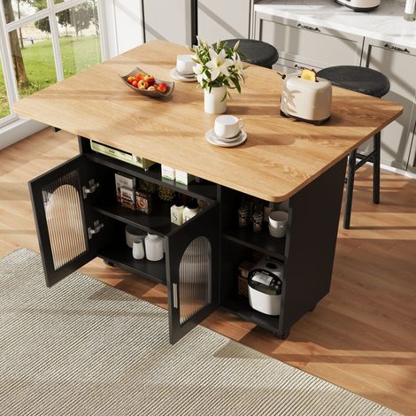 Îlot de cuisine moderne 120 x 70 x 79,5 cm, plan de travail pliable, armoire de rangement de cuisine, chariot de cuisine, armoire à couverts (noir)