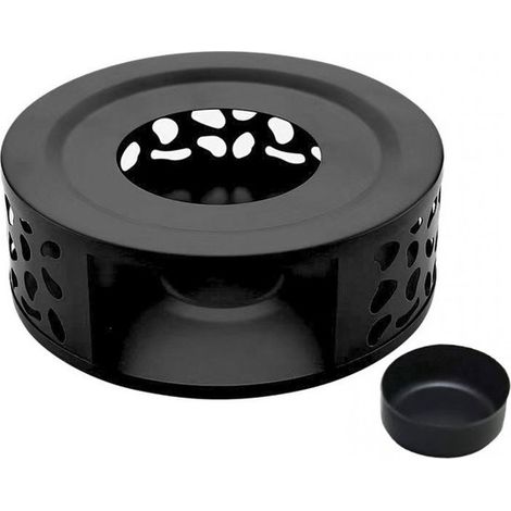 Calentador de tetera - Acero inoxidable - Portavelas - Soporte para tetera - Calentador de tetera y café - Diseño hueco - Negro - Con portavelas (1/5)