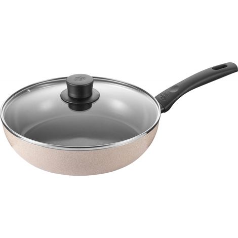 BALLARINI Ledro - Sartén honda con tapa (28 cm, aluminio, apta para inducción, cerámica antiadherente, Thermopoint), color beige (1/2)