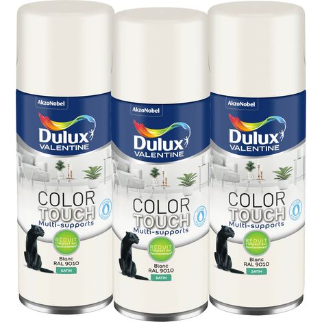 Multi Pack 3 - Peinture aérosol Color Touch Multi-Supports - Satin Blanc 400 ml - Dulux Valentine