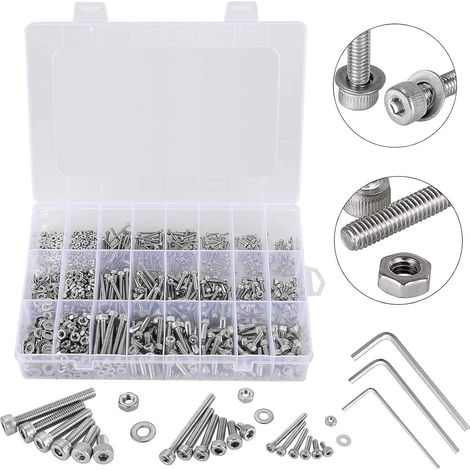 MINKUROW 1080 PZ M2 M3 M4 Bulloni per Cavi a Testa Esagonale in Acciaio Inossidabile Viti con Assortimento di Dadi - Con Rondelle e 3 Chiavi Esagonali (1/5)