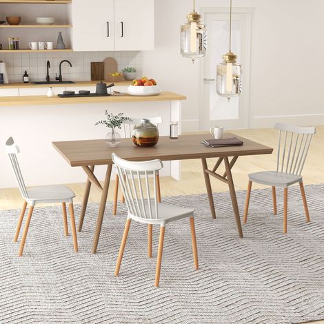 Juego de 4 Sillas de Comedor Estilo Nórdico con Respaldo de Polipropileno y Patas de Madera 48x52,5x83 cm Gris (1/5)