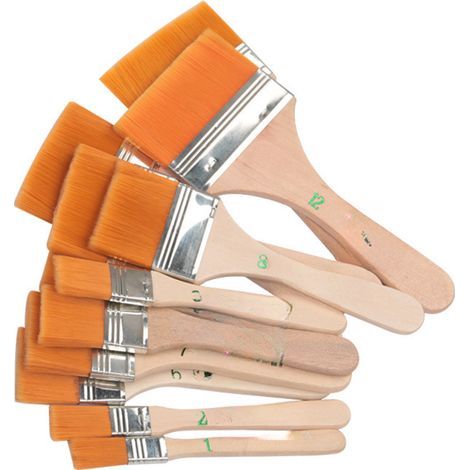 Flache Nylon-Ölmalpinsel mit Holzhalter, Grillpinsel, 12-teiliges Set, Künstlerzubehör (1/5)