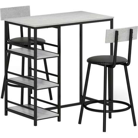 Three-Piece Kitchen Dining Set, with Shelves - Grey/Black (1/5)