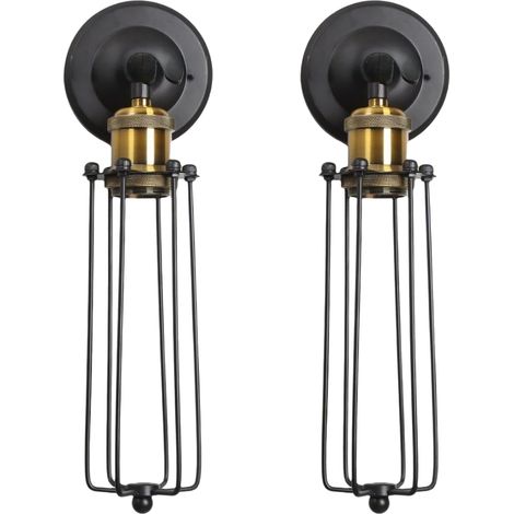 2PC Vintage Murale Applique Cage Metal Applique Luminaire Antique Industriel Suspensions Luminaire Corridor Applique Metal Cage Réglable Applique Luminaire Edison Culot E27 (1/5)