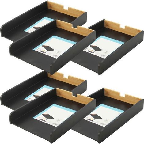 Porte-fichiers - JUANIO - Lot de 6 - Bambou - 23.4 x 31.3 x 5 cm - Noir/Naturel (1/4)
