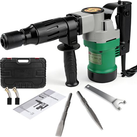 Marteau de Démolition 1400 W, SDS-Plus 30J Marteau Piqueur avec Burin Pointu Et Burin Plat, 3600 tr/min Burineur Betonniere Électrique avec Poignée Anti-Vibrations, pour Béton Murs Briques Carrelage (1/5)