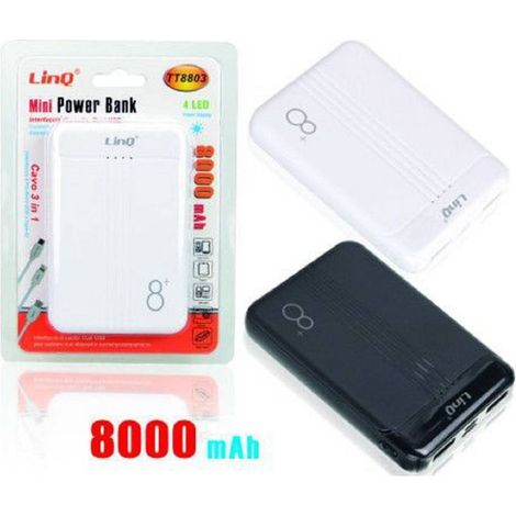 Linq - Mini Powerbank 8000mah Caricatore Portatile Dual Usb 4led Sottile Leggero Tt8803 - (1/2)