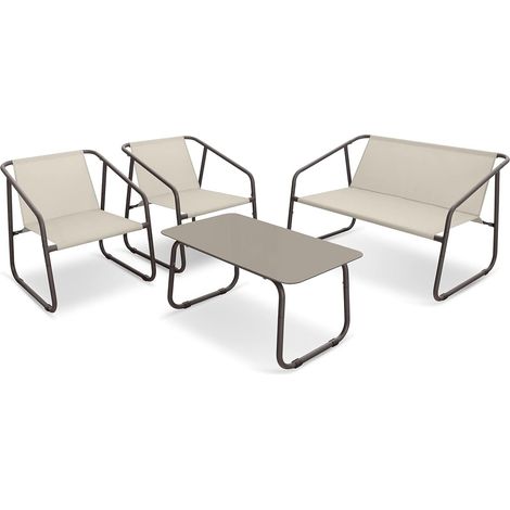 Garden Friend SALOTTO NIZZA (Tisch, Sofa, 2 Sessel) aus braunem Stahl und beigem Textilene (1/3)