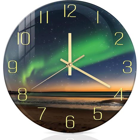 Horloge Murale, 12 Pouces Horloge Murale Ronde Non Ticking, Décorative Horloge Murales En Verre, Silencieuse Pendule Murale Pour Salle De Bain Salon Chambre À Coucher Bureau Cuisine (1/5)