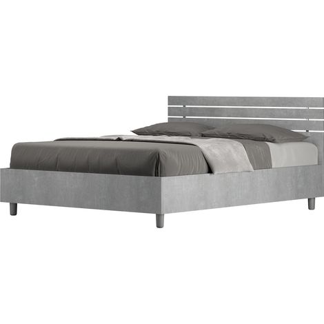 Letto Matrimoniale Francese 140x190 cm con Rete Ankel Testata Doghe Dritta Cemento (1/4)
