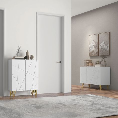 Credenza da ingresso con 3 ante e ripiani regolabili per cucina e soggiorno, 120x40x75 cm, bianco lucido.
