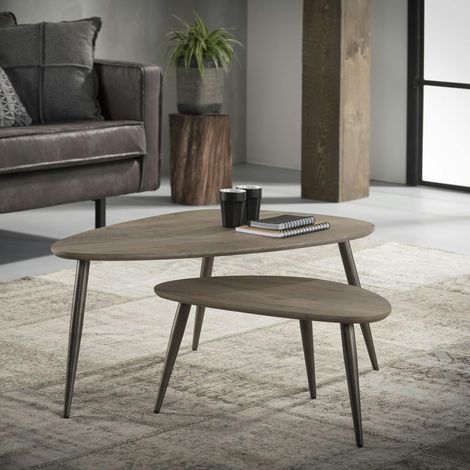 Table d'appoint forme galet effet chêne grisé (2 pièces) HELSINKI (1/2)