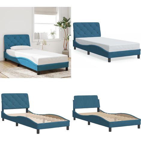 Bettgestell mit Kopfteil Blau 90x200 cm Samt - Bettsofa - Samtkissen - Doppelbett - Boxspringbetten - Blau Sofa - Home & Living (1/5)