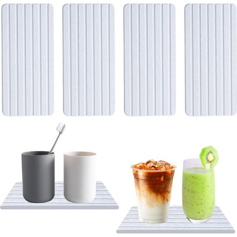 BEBUSINGOTO 4 Pcs Plateau en Pierre Absorbant l'eau, Porte Savon Pierre Diatomite, sous-Verre en Terre De Diatomée pour Salle De Bain, Cuisine, Tasses, Brosse à Dents (Blanc) (1/5)