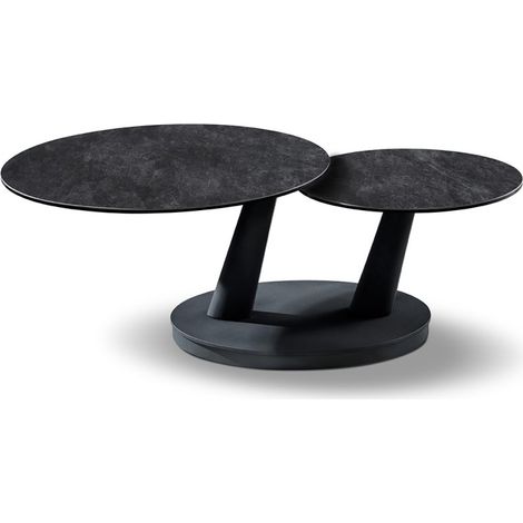 Table basse VIRELLO – Runder Couchtisch Ø80 cm – Dunkelgrauer Naturstein & Metall – Zeitgenössisches und robustes Design