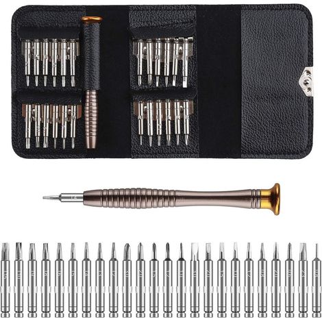 Mini Tournevis Précision Kit Outils de Réparation de Tournevis de Précision Portable avec étui en Cuir pour Laptop Montre Bijoux Jouets 25 en 1-Fei Yu (1/5)