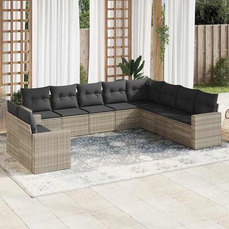 Set sofás jardín 10 pzas con cojines ratán sintético gris claro vidaXL (1/3)