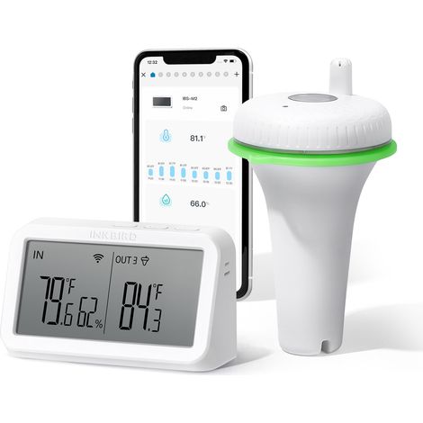 INKBIRD Thermomètre Piscine WiFi IBS-P02R avec Passerelle IBS-M2 Wi-Fi,Moniteur Interieur avec Capteur de Température et d'Humidité (1/5)