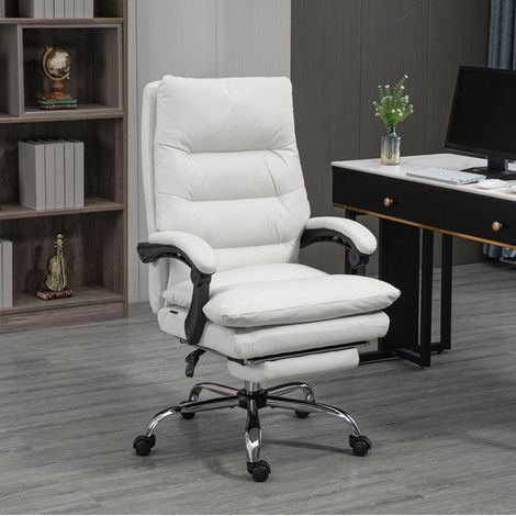 Chaise de bureau 65x72x109-117 cm blanc crème en polyester avec massage, dossier inclinable et repose-pieds (1/5)