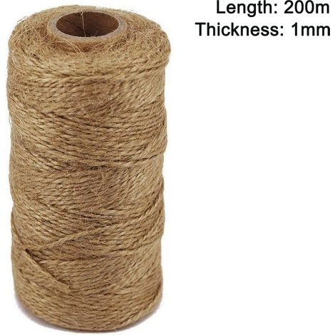 Cordon en jute naturel de 200 m, cordon décoratif de 1 mm, idéal pour les loisirs créatifs et le jardinage. Corde fine en chanvre tissée à la main.