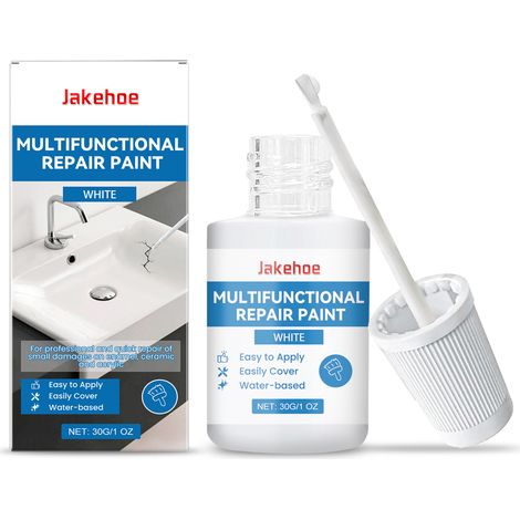 Peinture émail blanche 30 g, peinture émail de réparation pour salle de bain, peinture émail blanche résistante (1/5)