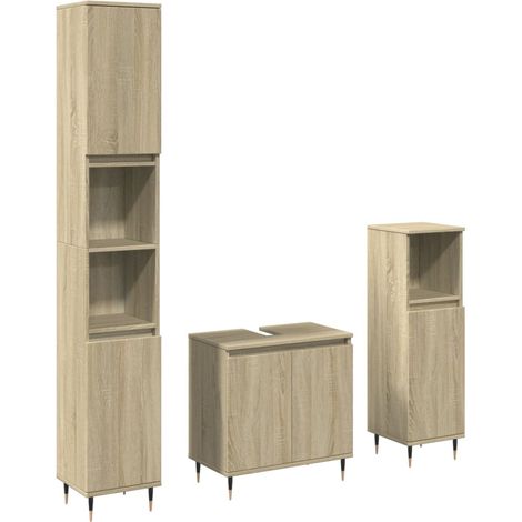Maison Exclusive - 3-tlg. Badmöbel-Set Sonoma-Eiche Holzwerkstoff