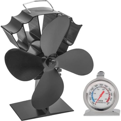Ventilador de cuatro aspas accionado por calor para estufas de leña, circulación de aire de aluminio anodizado (ventilador de cuatro aspas) (1/5)