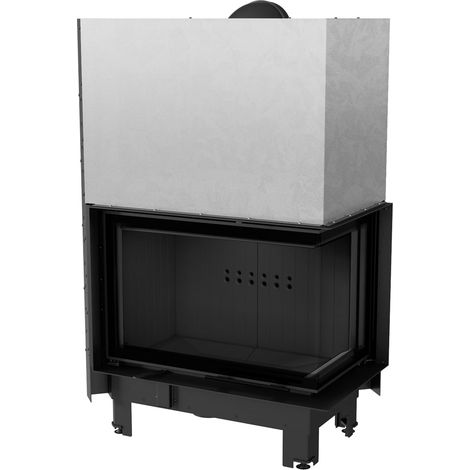 Kamineinsatz KRATKI MBM rechts 10 kW Ø 200 mit Schiebetür gebogenes Glas schwarz Verkleidung (1/5)