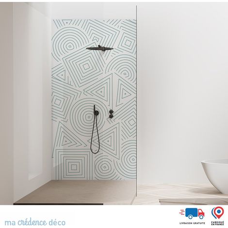 Panneau de douche : Motifs géométriques abstraits - Couleur Bleu turquoise - Alu composite - 90 - 245 (1/2)