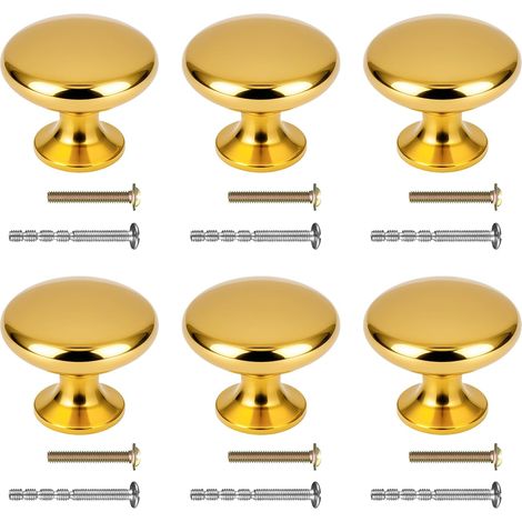 Lot de 6 Boutons de Porte, Rond Boutons de Tiroir 30mm Poignées de Meuble Or pour Placard Armoire Cuisine (1/5)