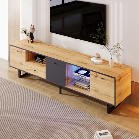 Meuble TV 190 cm avec rangement, éclairage LED et design assorti aux couleurs, 190x40x50 cm (1/5)