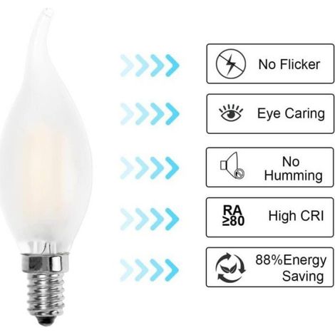 Ampoule LED E14 Flamme,Forme de Bougie,Blanc Chaud 2700K,4W Equivalence Incandescence 40W,400lm, Lot de 12 (1/4)
