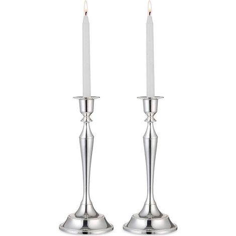 Set mit 2 silbernen Kerzenhaltern, 24,5 cm hoch, für Tischkerzen – Elegante Tischdekoration (1/5)