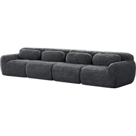 ELVMI Canapé Modulaire 4 Places avec Coussins et Base Antidérapante, en Peluche, Gris (1/4)