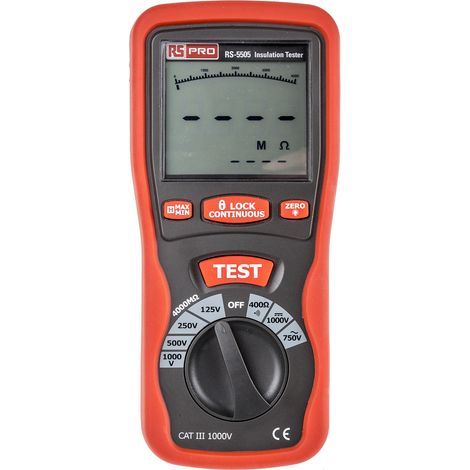 Rs Pro – Contrôleur d'isolement 125V – Testeur d'isolation jusqu'à 1000V – Affichage LCD – Courant de test 1mA – Résistance max 4GO (1/5)