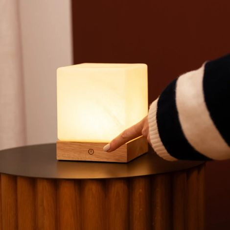 Lampe à poser sans fil en bois rechargeable intensité variable marron clair 100h - PANGIVO (1/5)