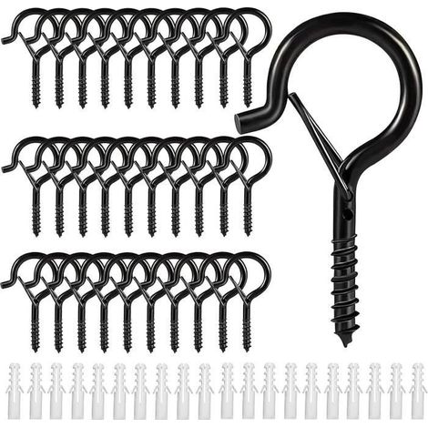 30 Stück Schraubhaken, Edelstahl-Schraubhaken mit Ösen und Ringbefestigungen, Metall-Deckenhaken zum Aufhängen (1/4)