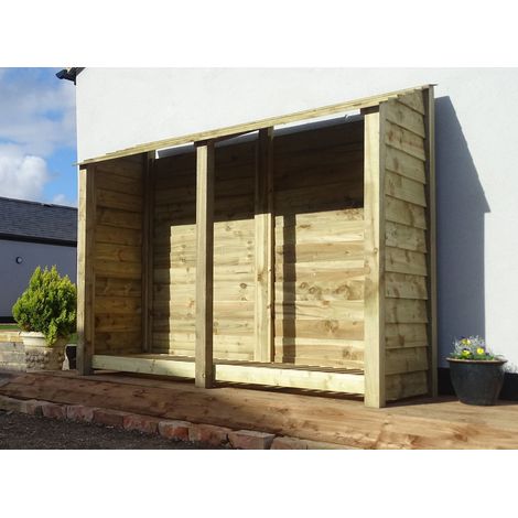 Wooden Log Store, W227xH180cm (Light green, natural finish) (1/2)