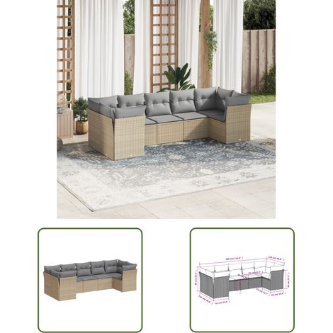 vidaXL Salon de jardin avec coussins 7 pcs beige résine tressée (1/3)