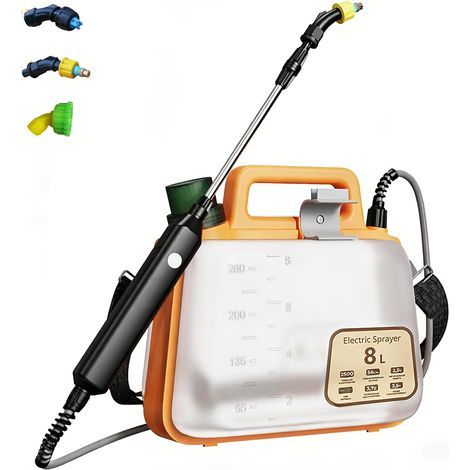Elektrisches Sprühgerät mit 8 Litern Fassungsvermögen, batteriebetriebenes Schultersprühgerät mit Teleskopstange und 3 Düsen, zur Desinfektion und Bewässerung usw. (1/5)