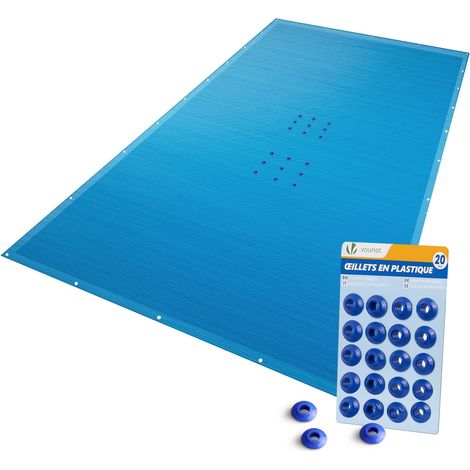 Bâche Piscine Rectangulaire en Polyéthylène 160g/m2 Bâche Imperméable Résistante Double Couche avec Oeillets en Aluminium Couverture Étanche 4x9m Bleu Foncé (1/5)
