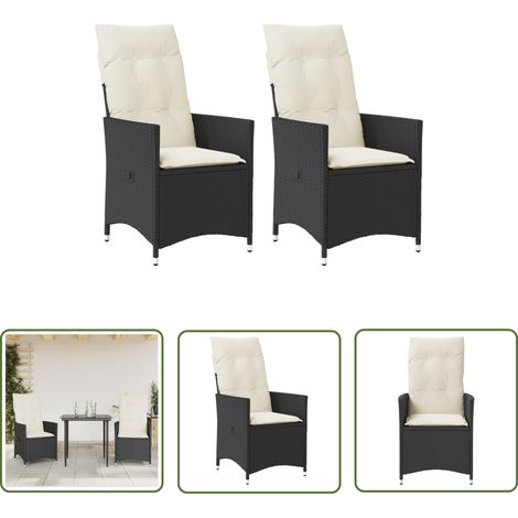 The Living Store Gartensessel mit Kissen 2 Stk. Verstellbar Schwarz Poly Rattan - Gartenstuhl - Liegesessel - Lounge Chair - Rattan Sessel - Gartenmöbel (1/5)