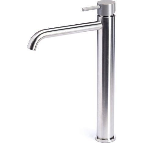Rubinetto Miscelatore Monocomando Lavabo Alto in Acciaio Inox Satinato Maniglia Roccia (1/3)