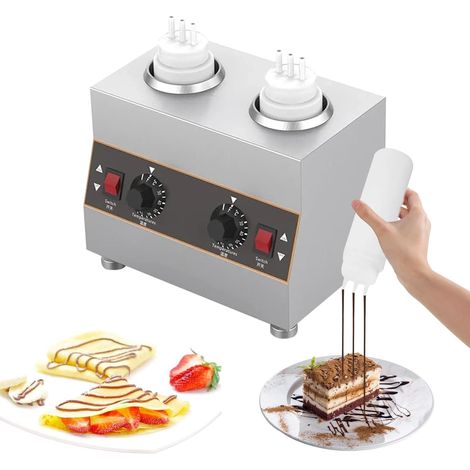 Chauffe-sauce électrique commercial avec 2 bouteilles compressibles de 650 ml, distributeur de sauce au fromage électrique commercial, contrôlé par température, pour chauffer le chocolat, le beurre et (1/5)