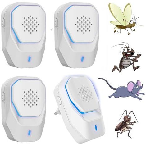 Répulsif Ultrasonique Contre Les Nuisibles 4 Pack, Puissant Anti moustiques ultrasons, Electrique Appareil Répulsif Interieur - Fourmis, Souris, Rats, Araignées, Cafards, 100% Inoffensif (1/5)