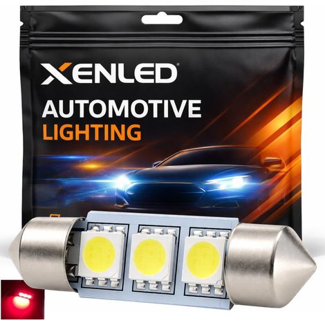 1 x AMPOULE C10W - 3 LEDS ROUGE anti-erreur - Navette 42mm 12V ampoule de plafonnier (1/3)